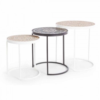 3 Tavolini da Salotto in Mdf con Decorazioni Intarsiate Homemotion - Mariam