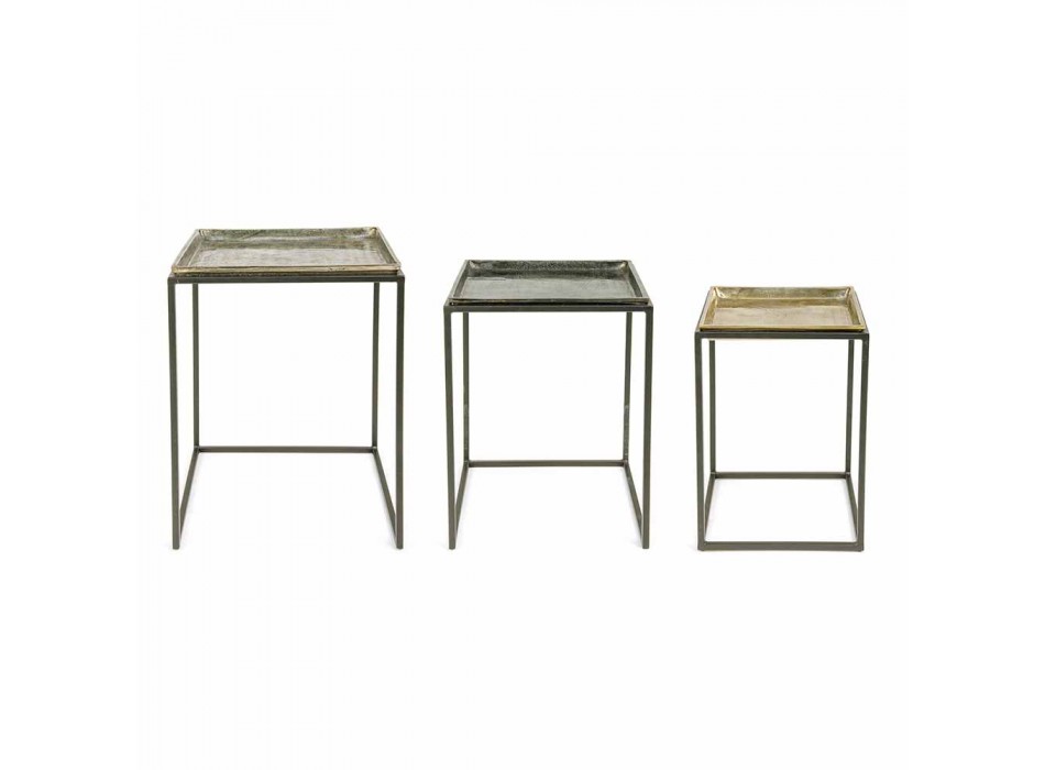 3 Tavolini da Salotto Quadrati in Alluminio e Acciaio Homemotion - Quinzio