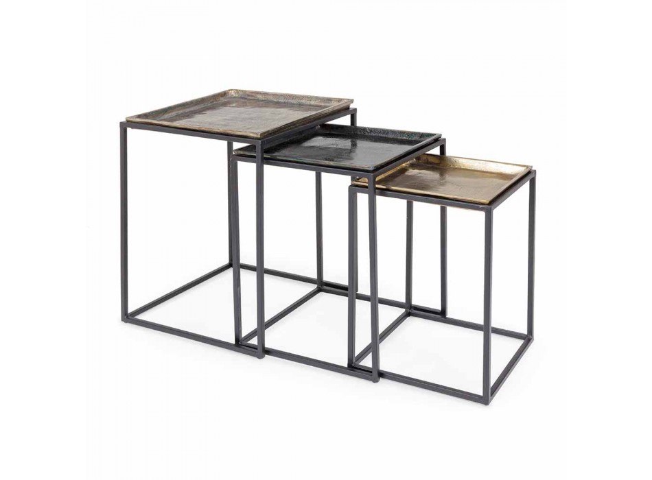 3 Tavolini da Salotto Quadrati in Alluminio e Acciaio Homemotion - Quinzio Viadurini