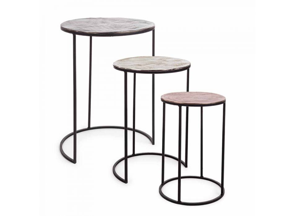 3 Tavolini da Salotto Rotondi in Alluminio e Acciaio Homemotion - Sempronio