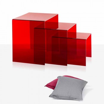 3 tavolini sovrapponibili rossi Amalia, design moderno, made in Italy