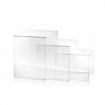 3 tavolini sovrapponibili trasparenti di design Amalia, made in Italy