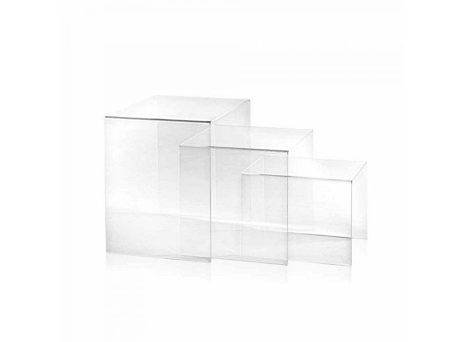3 tavolini sovrapponibili trasparenti di design Amalia, made in Italy Viadurini