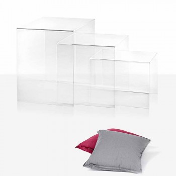3 tavolini sovrapponibili trasparenti di design Amalia, made in Italy