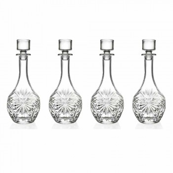 4 Bottiglie con Tappo per Vino Design Rotondo in Cristallo Ecologico - Daniele