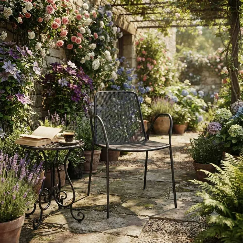 4 Poltroncine Tradizionali da Giardino in Metallo Made in Italy - Edris Viadurini