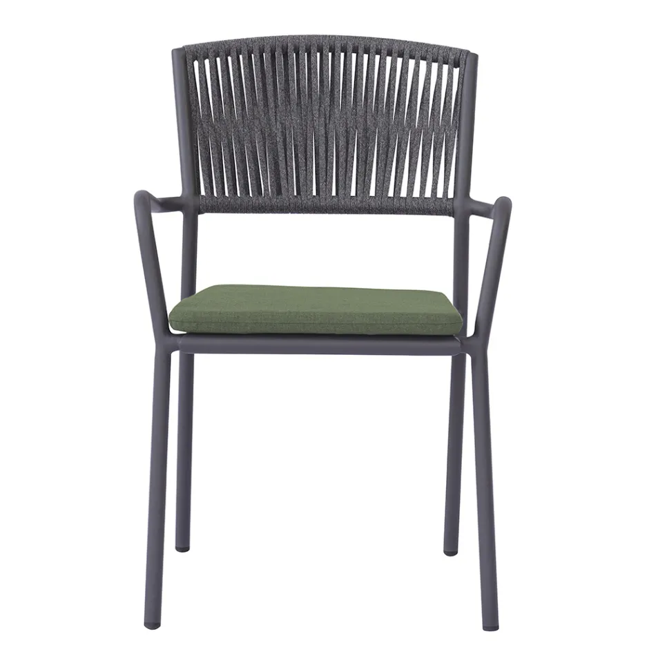 4 Poltrone Impilabili da Giardino in Alluminio e Corda - Lunaris Viadurini