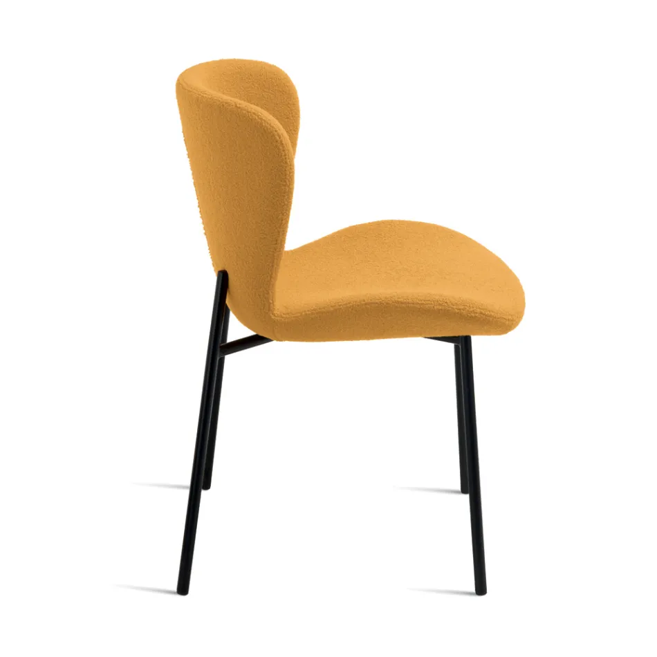 4 Sedie Imbottite in Tessuto Bouclè e Struttura in Metallo Nero - Tiziana Viadurini