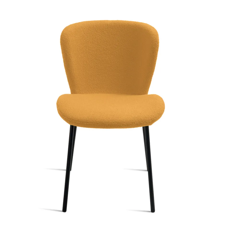 4 Sedie Imbottite in Tessuto Bouclè e Struttura in Metallo Nero - Tiziana Viadurini