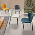 4 Sedie Imbottite in Tessuto Bouclè e Struttura in Metallo Nero - Tiziana Viadurini