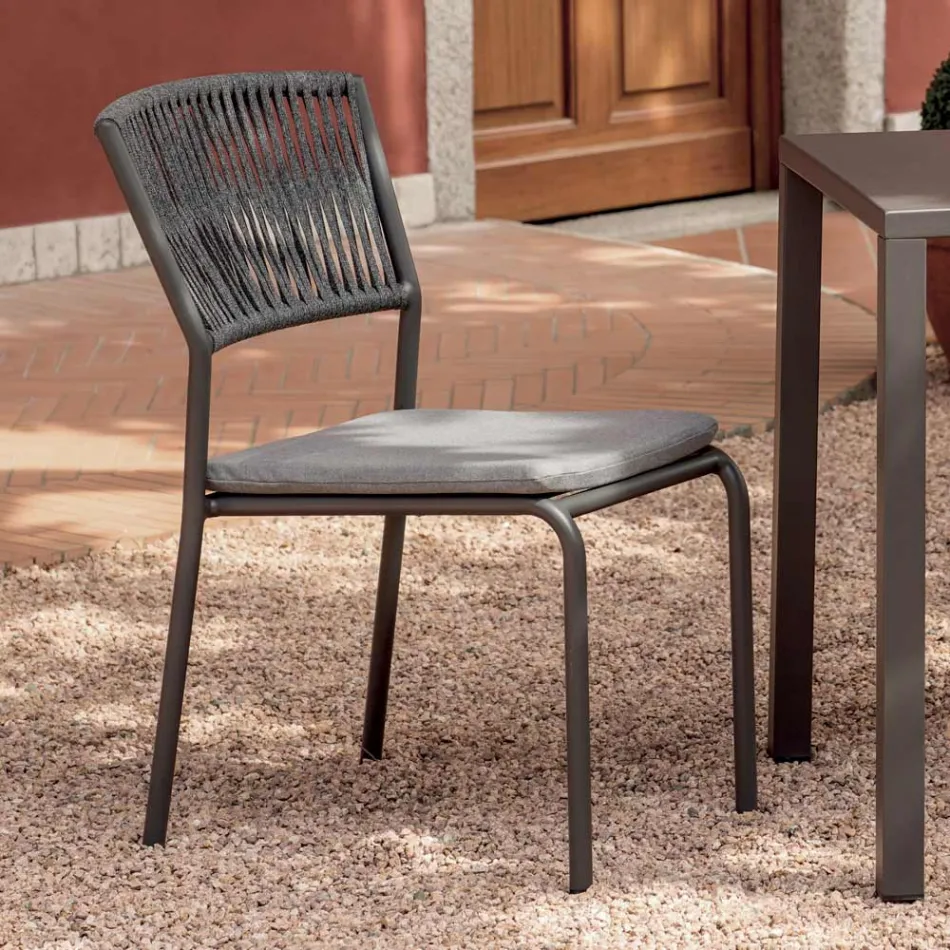 4 Sedie Impilabili da Giardino in Alluminio e Corda - Lunaris Viadurini