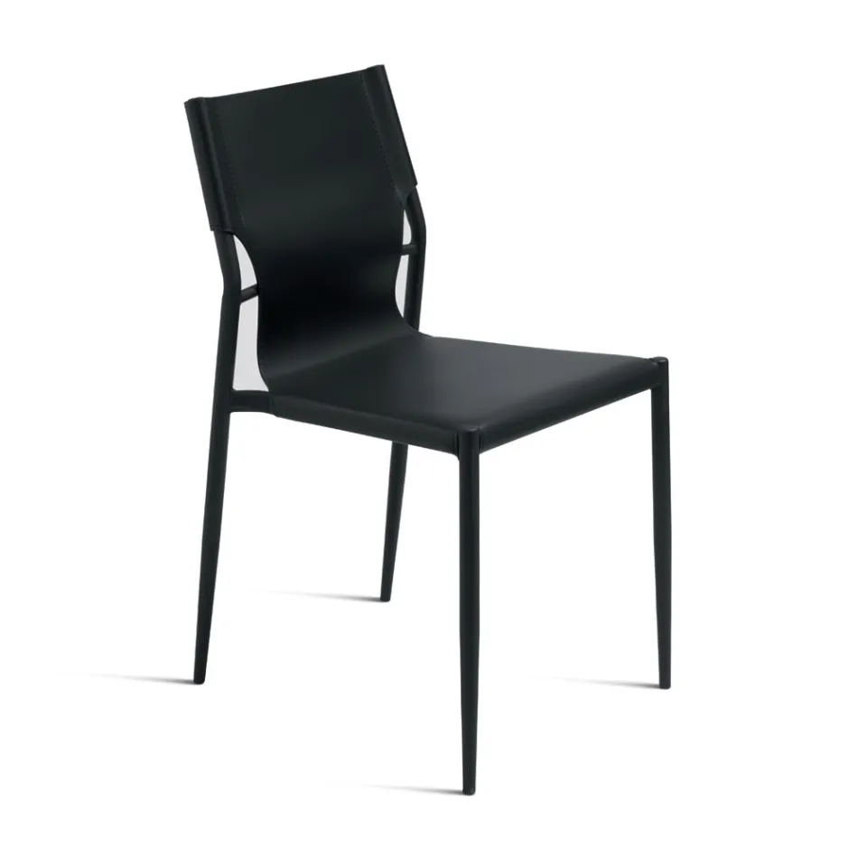 4 Sedie in Similcuoio Colorato e Base in Metallo Verniciato - Commedia Viadurini