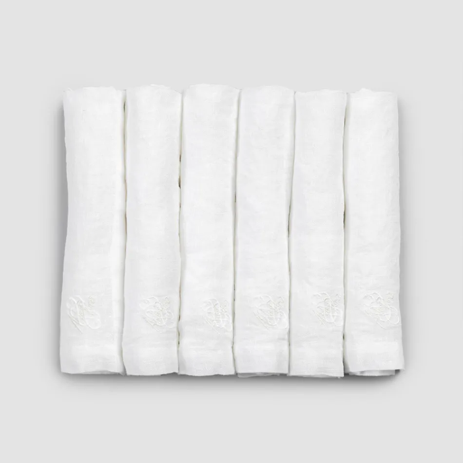 6 Tovaglioli di Lino Leggero con Decoro Alta Qualità di Lusso Italiano - Virtu Viadurini
