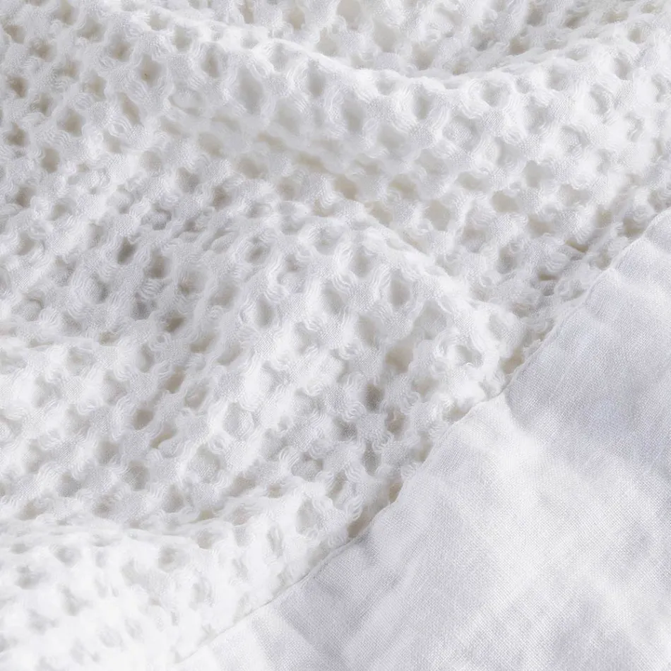 Accappatoio con Cappuccio in Nido D'Ape di Cotone con Balza di Lino - Plush Viadurini