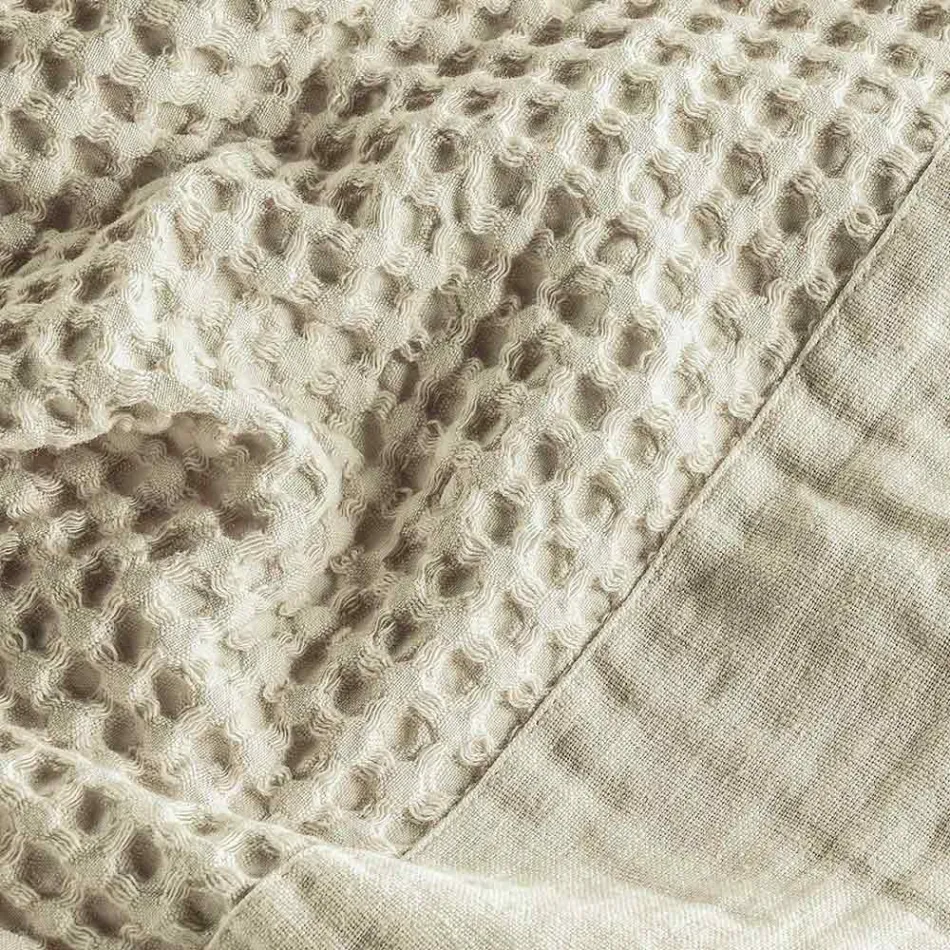 Accappatoio con Cappuccio in Nido D'Ape di Cotone con Balza di Lino - Plush Viadurini