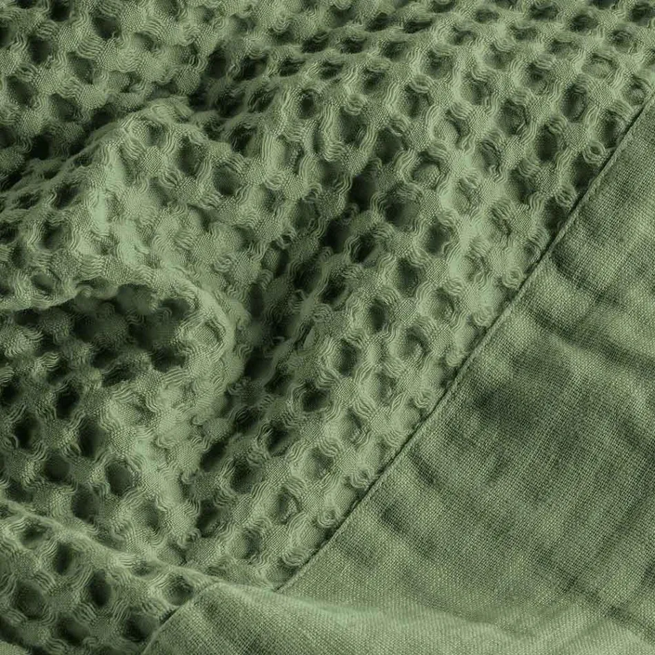 Accappatoio con Cappuccio in Nido D'Ape di Cotone con Balza di Lino - Plush Viadurini