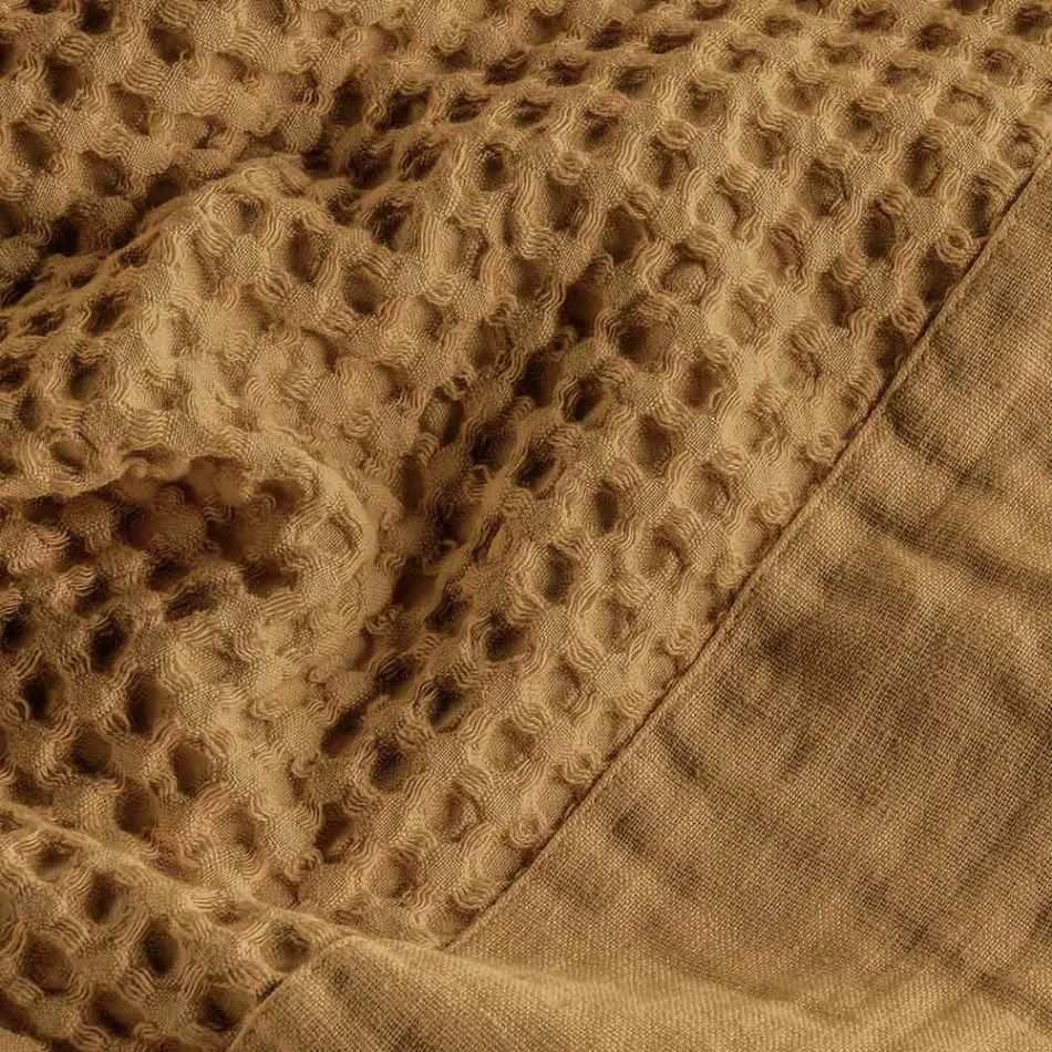 Accappatoio con Cappuccio in Nido D'Ape di Cotone con Balza di Lino - Plush Viadurini