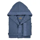 Accappatoio con Cappuccio in Nido D'Ape di Cotone con Balza di Lino - Plush Viadurini