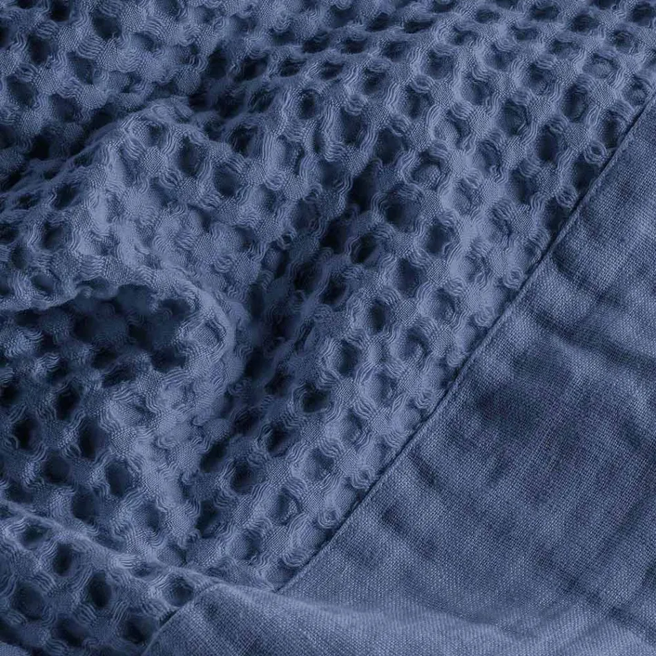 Accappatoio con Cappuccio in Nido D'Ape di Cotone con Balza di Lino - Plush Viadurini