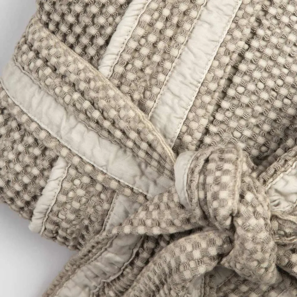 Accappatoio Kimono di Lusso di Lino e Cotone, 2 Finiture Made in Italy - Kleone Viadurini