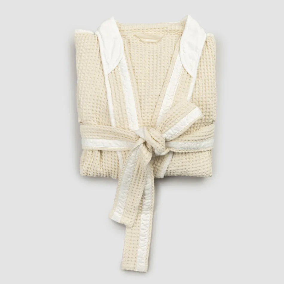Accappatoio Kimono di Lusso di Lino e Cotone, 2 Finiture Made in Italy - Kleone Viadurini