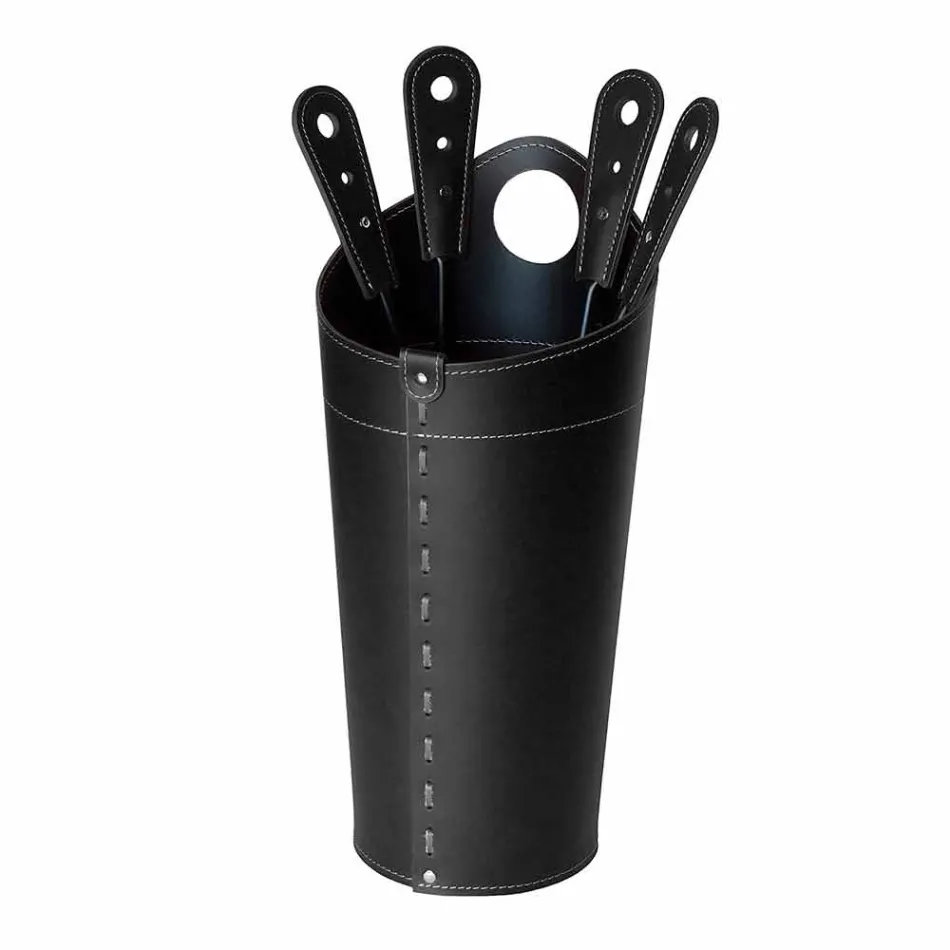 Accessori per camino con portaferri in cuoio Nilar, design moderno Viadurini