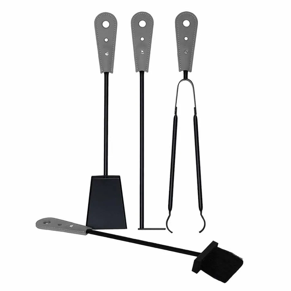 Accessori per camino con portaferri in cuoio Nilar, design moderno Viadurini