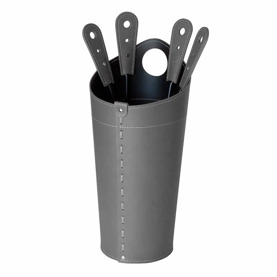 Accessori per camino con portaferri in cuoio Nilar, design moderno Viadurini