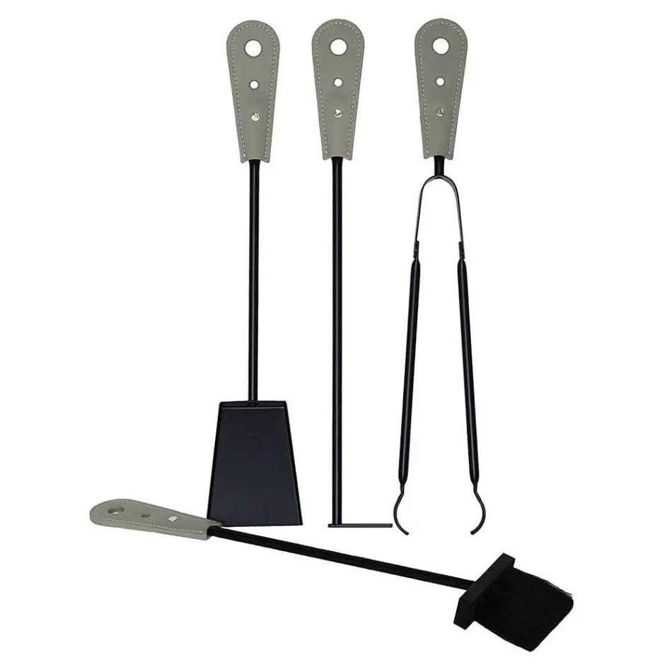 Accessori per camino con portaferri in cuoio Nilar, design moderno Viadurini