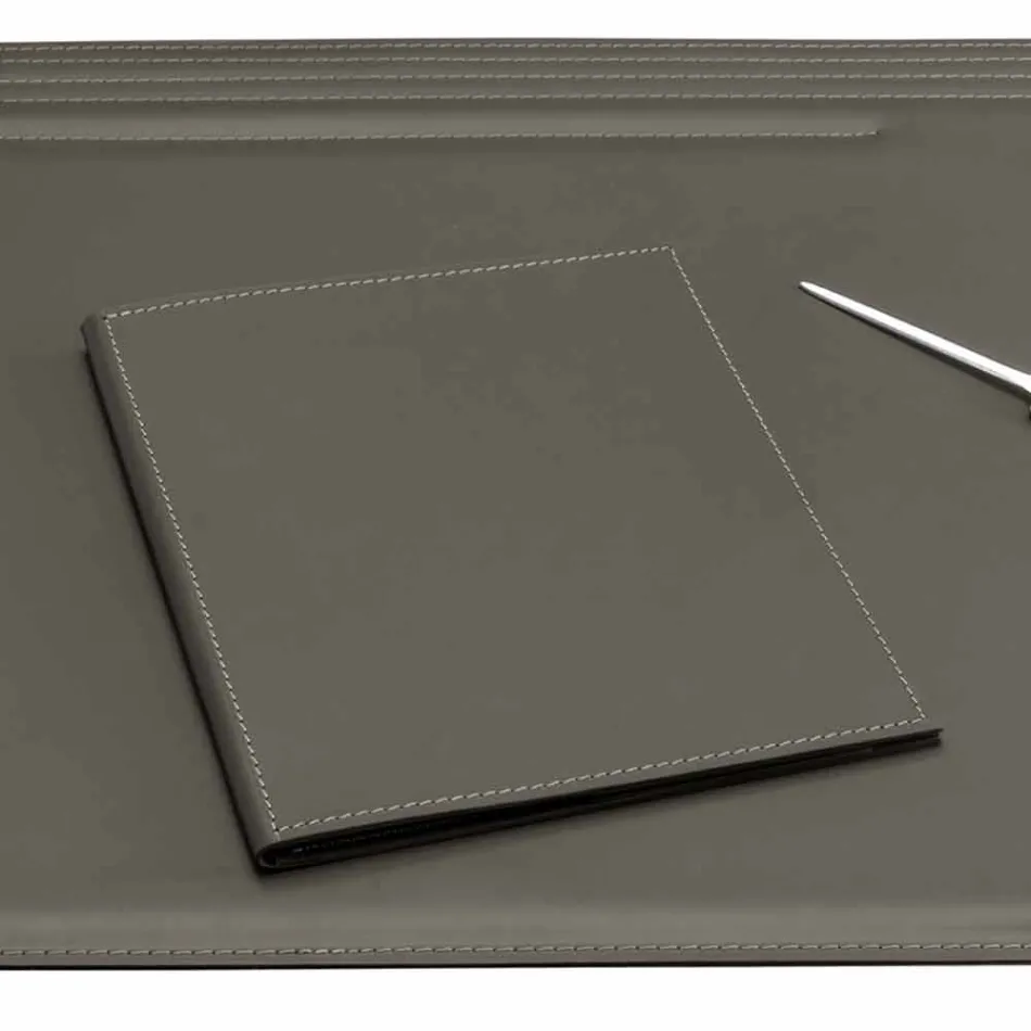 Accessori per Scrivania in Cuoio Rigenerato da 5 Pezzi Made in Italy - Ebe Viadurini