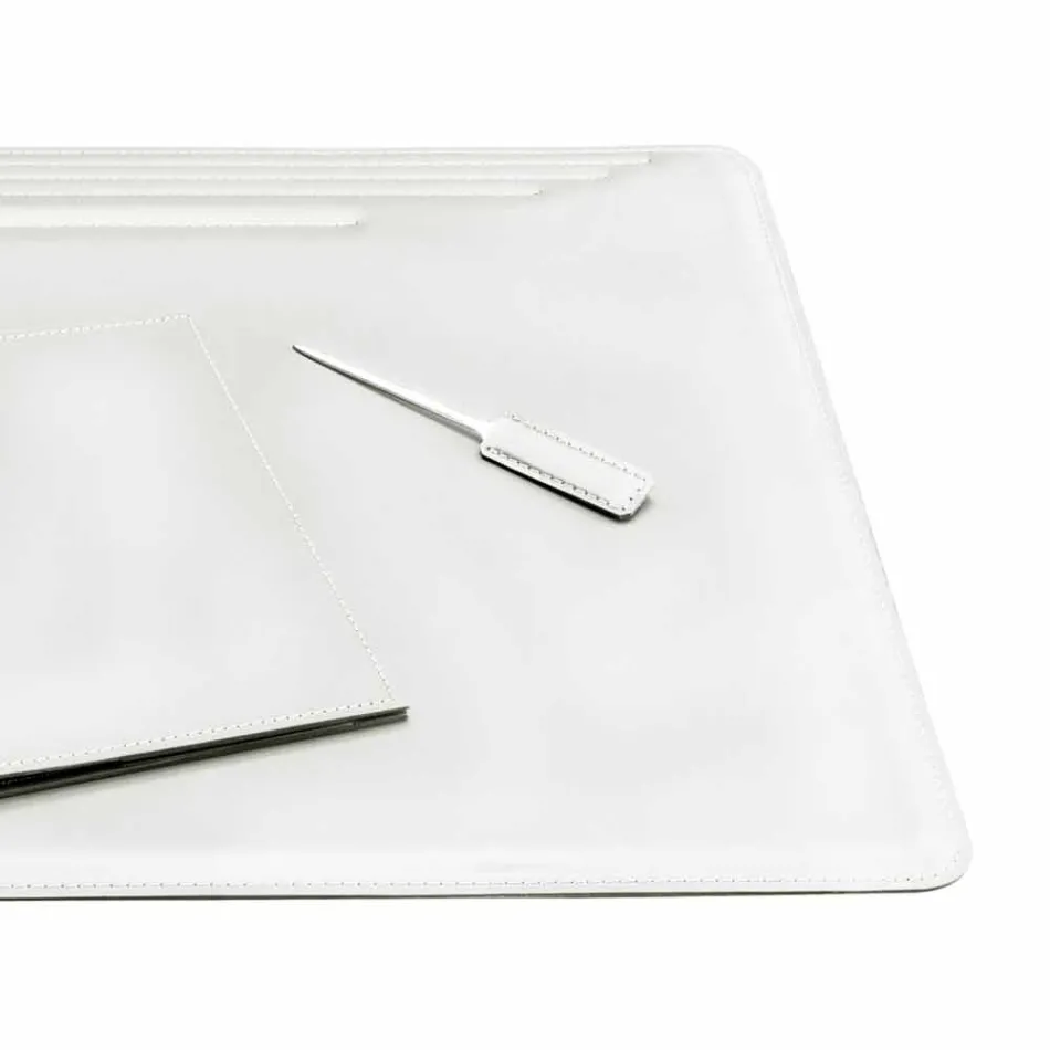 Accessori per Scrivania in Cuoio Rigenerato da 5 Pezzi Made in Italy - Ebe Viadurini