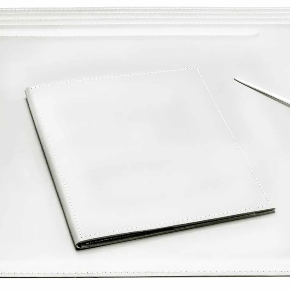 Accessori per Scrivania in Cuoio Rigenerato da 5 Pezzi Made in Italy - Ebe Viadurini