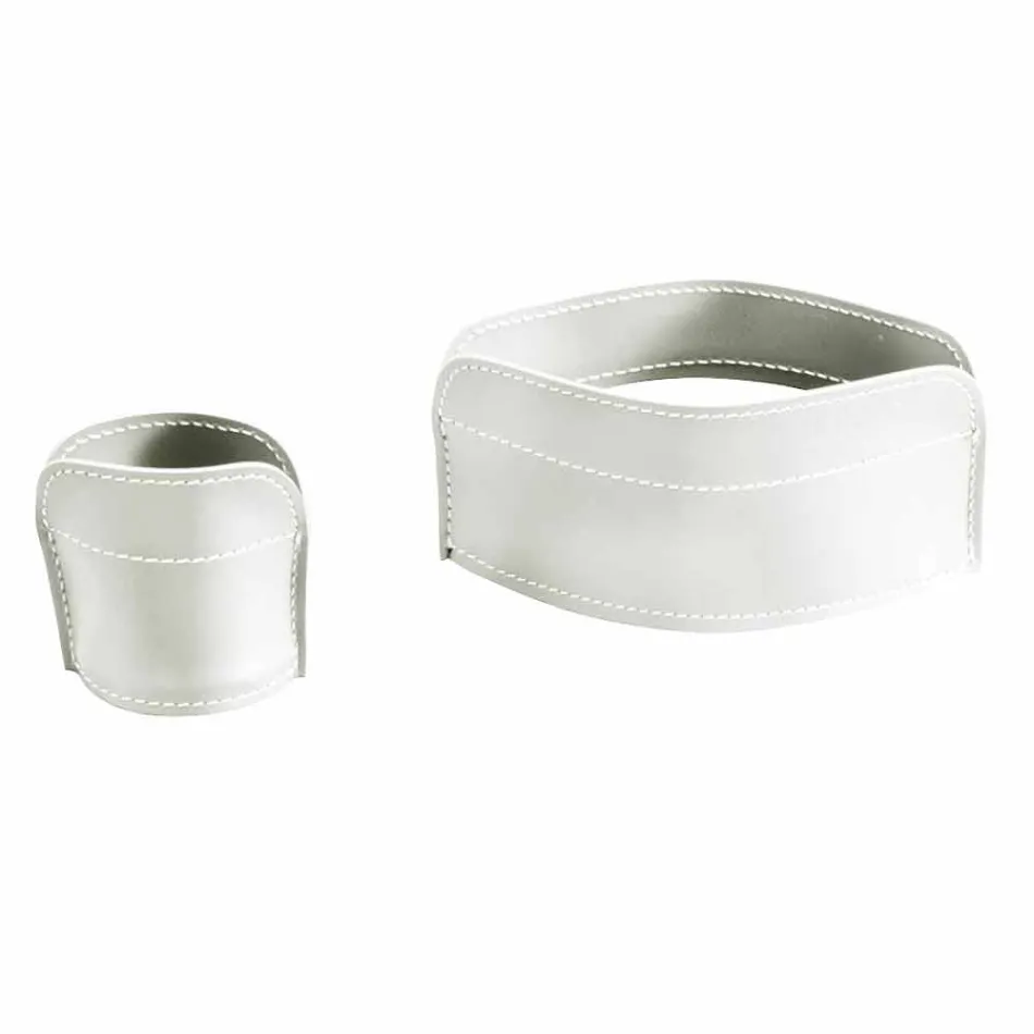 Accessori per Scrivania in Cuoio Rigenerato da 5 Pezzi Made in Italy - Ebe Viadurini