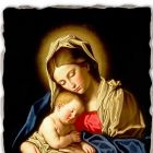 Affresco grande fatto a mano Sassoferrato ”Madonna con Bambino” Viadurini