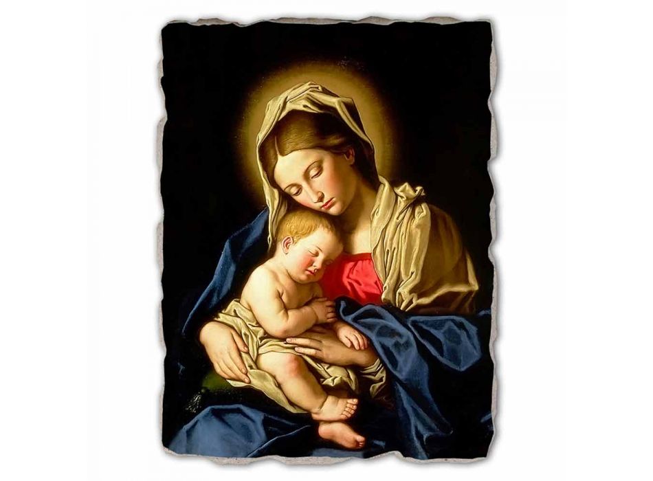 Affresco grande fatto a mano Sassoferrato ”Madonna con Bambino” Viadurini