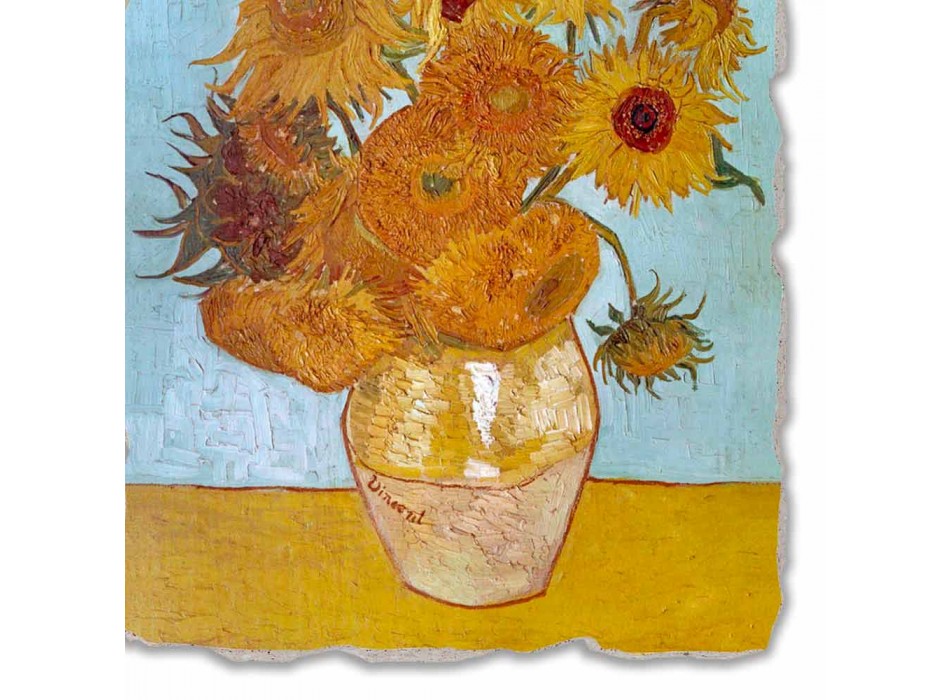 Affresco grande fatto a mano Vincent Van Gogh “Vaso di Girasoli” Viadurini