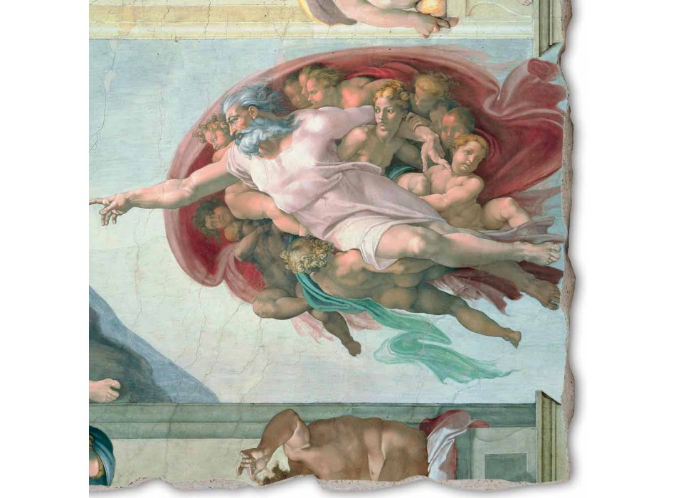 Affresco grande Michelangelo “Creazione di Adamo”, fatto a mano Viadurini