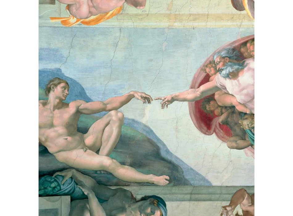 Affresco grande Michelangelo “Creazione di Adamo”, fatto a mano Viadurini