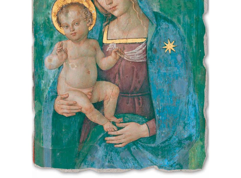 Affresco grande Pinturicchio “Madonna col Bambino” fatto a mano Viadurini