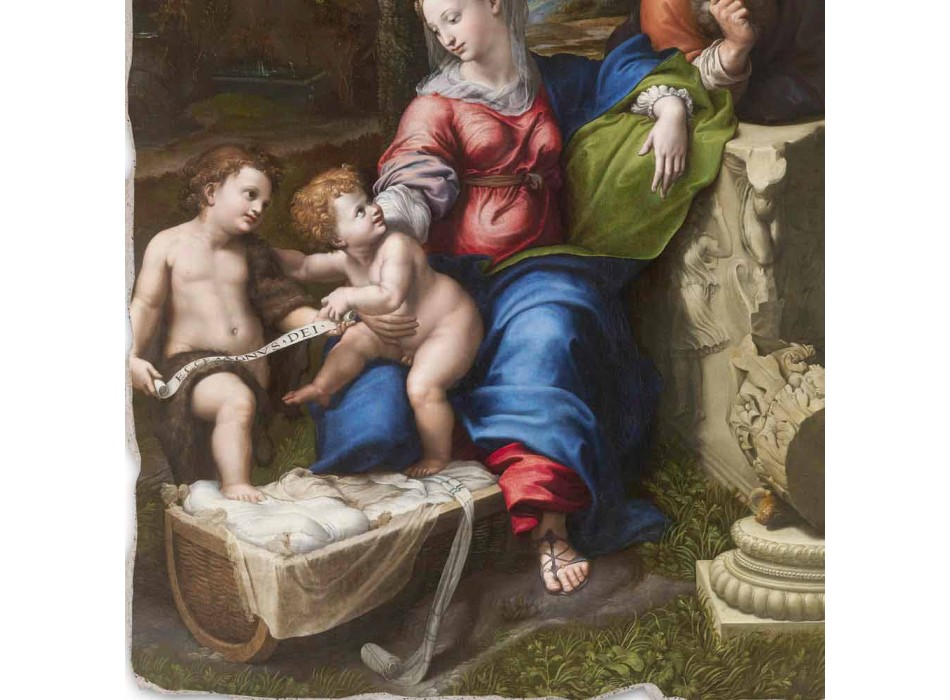 Affresco grande R. Sanzio ”Sacra Famiglia sotto la Quercia” Viadurini