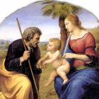 Affresco grande Raffaello Sanzio “Sacra Famiglia con Palma” Viadurini