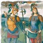 Affresco Perugino “La Fortezza, la Temperanza e sei Eroi dell'Antichità” Viadurini