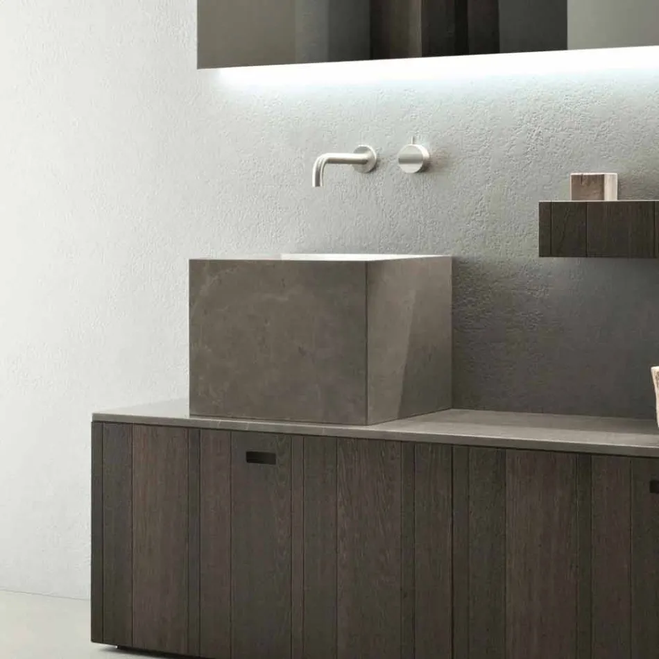 Alto Lavabo Quadrato in Pietra di Design Moderno da Appoggio - Farartlav1 Viadurini