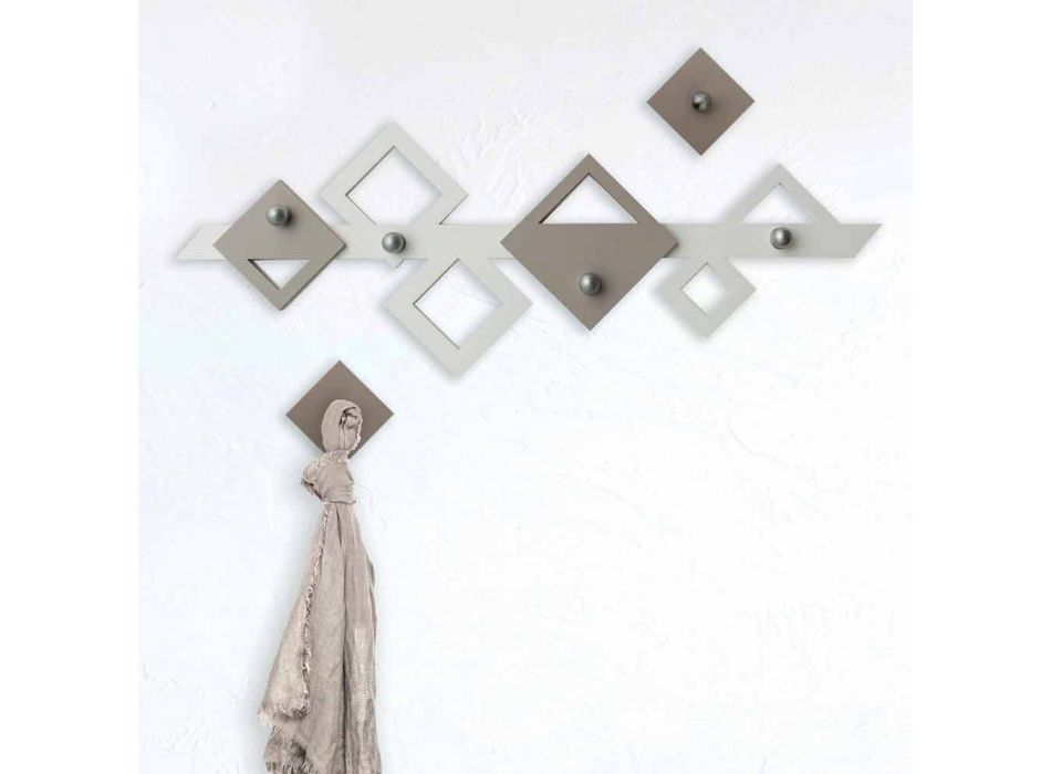 Appendiabiti da Parete in Legno Bianco e Beige Design Moderno Geometrico - Klimt Viadurini