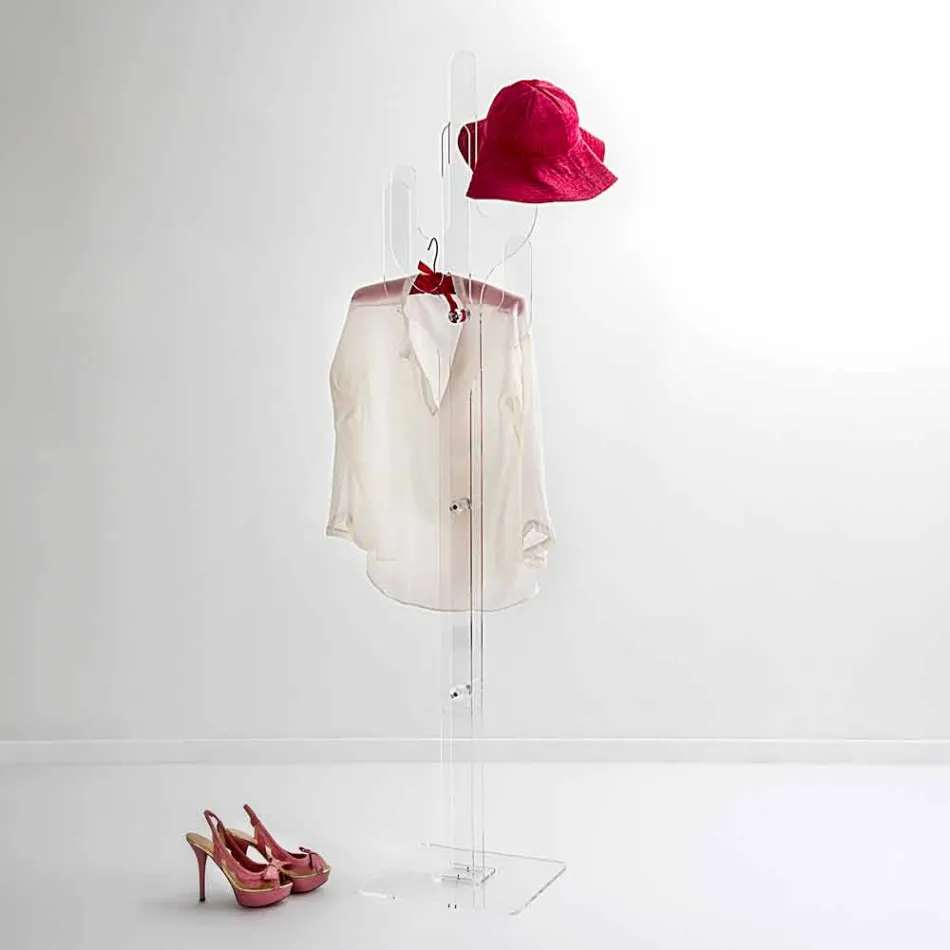 Appendiabiti da terra design moderno trasparente Cactus, made in Italy Viadurini