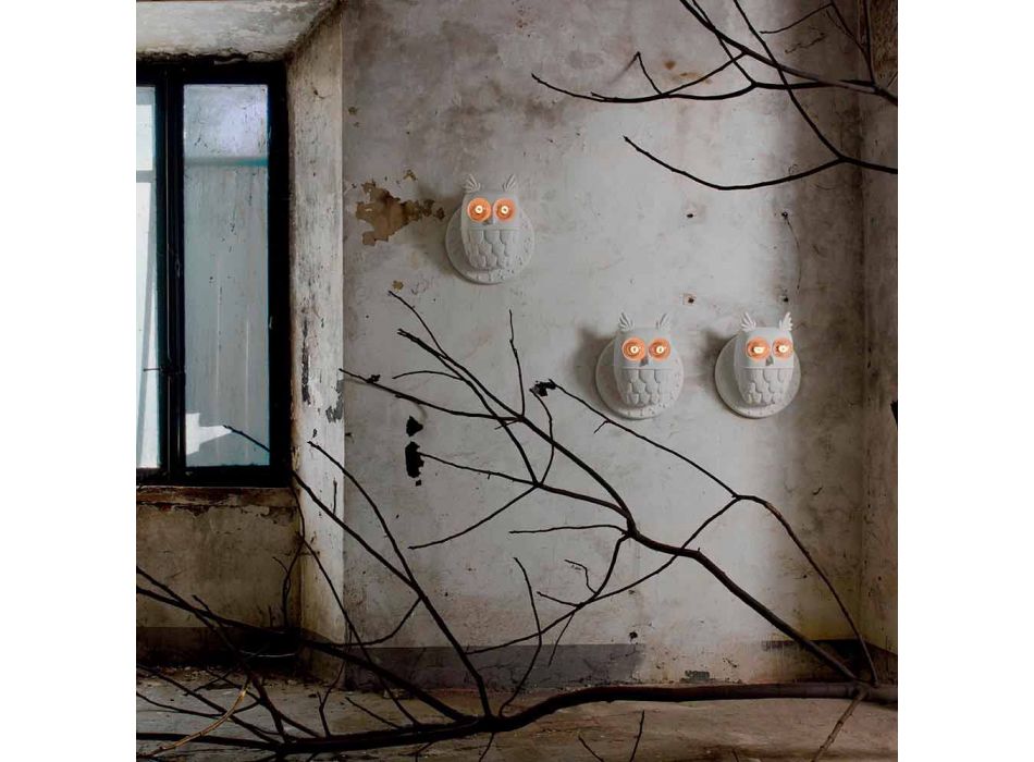 Applique a Muro 2 Luci in Ceramica Bianca Opaca Design Moderno Civetta - Gufo Viadurini