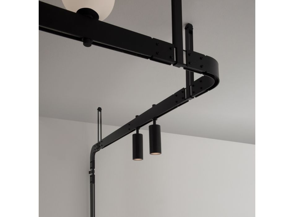 Applique a Parete di Design in Alluminio Nero con Sfere e Faretti - Esodo Viadurini