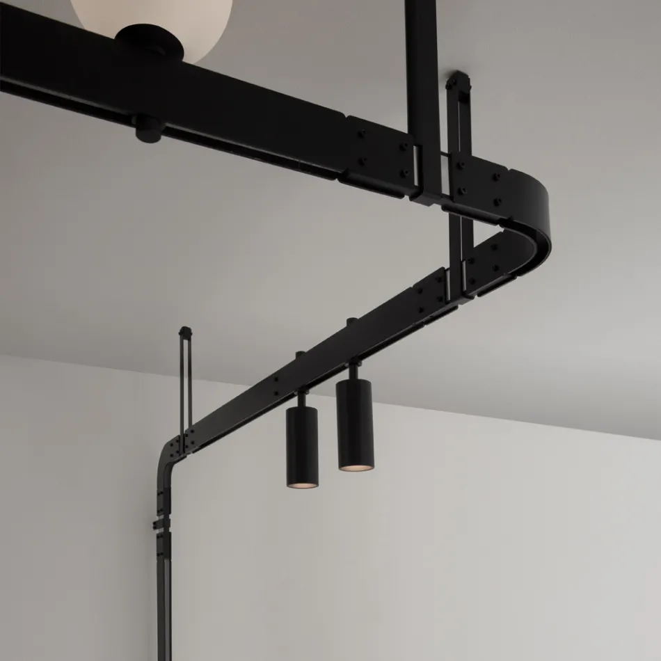 Applique a Parete di Design in Alluminio Nero con Sfere e Faretti - Esodo Viadurini