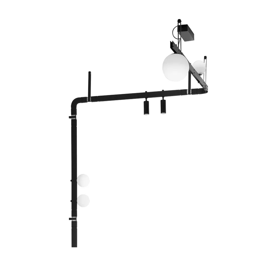 Applique a Parete di Design in Alluminio Nero con Sfere e Faretti - Esodo Viadurini