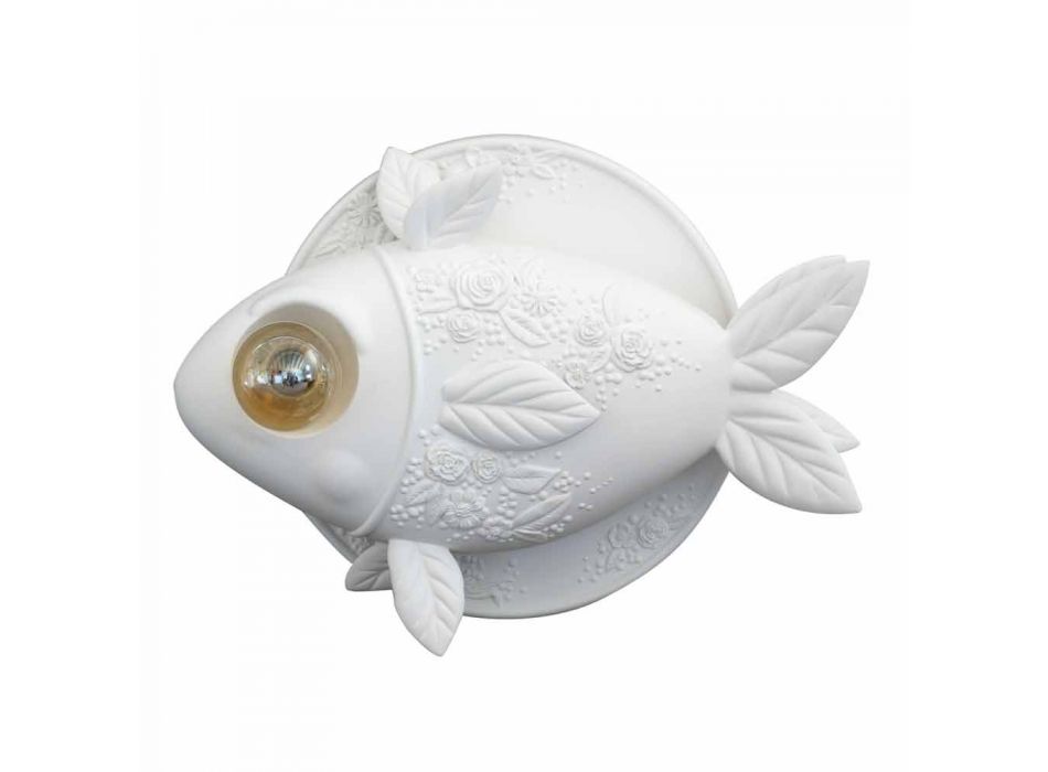 Applique a Parete in Ceramica Bianca Opaca Design a Pesce Decorato - Pesce Viadurini